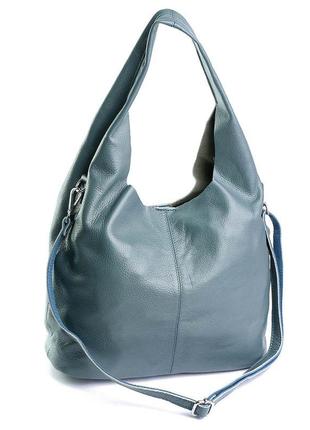Женская кожаная сумка из натуральной кожи голубого цвета2 фото