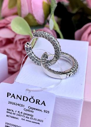 Сережки пандора срібло 925 сережки pandora хупи «рядочок паве» сережки кільця конго оригінальні сережки пандора нові бірка пломба