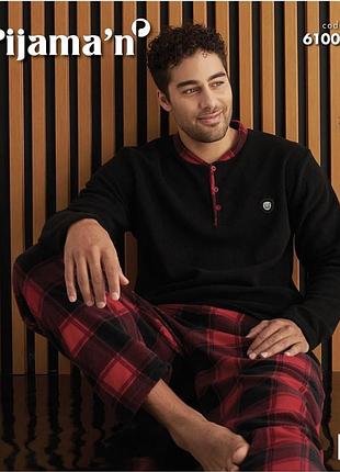 Теплый на флисе костюм для дома, пижама мужская теплая.