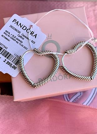 Сережки пандора срібло 925 сережки pandora хупи «у формі серця для намистин» сережки кільця конго оригінальні сережки пандора нові бірка пломба
