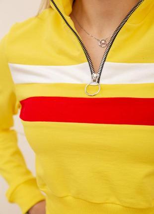 Вкорочений жіночий світшот, олімпійка на блискавці, колір жовтий5 фото