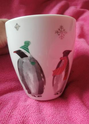 Большая рождественская фарфоровая чашка с пингвинами2 фото