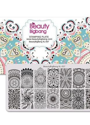 Пластина для стемпінгу beautybigbang xl-057 трафарет для декору нігтів