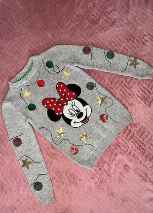 Свитер вязаный в новогоднем стиле с minnie mouse disney original 7-8 лет / 122-128 см