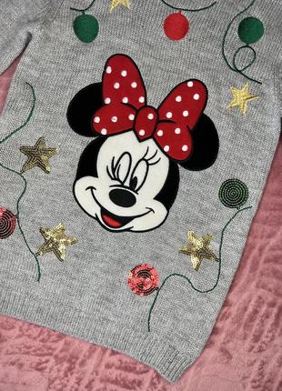 Светр в’язаний в новорічному стилі з minnie mouse disney original   7-8 років / 122-128 см2 фото