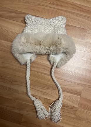 Трендова тепла шапка з вушками хутром котик one size zara