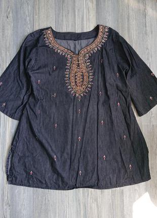 Красивая джинсовая блуза с вышивкой р.44/46 блузка кофточка котон