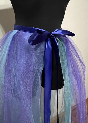 Фиолетово голубая юбка шлейф фатиновая2 фото