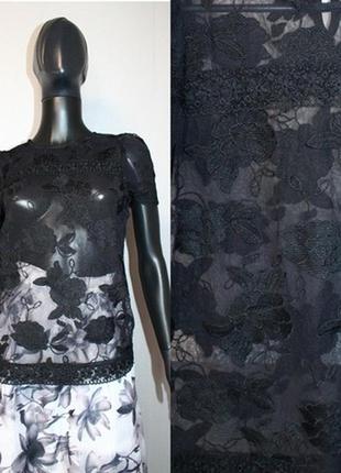 Красивейшая черная ажурная прозрачная блуза сетка в крупные выпуклые цветы xs2 фото