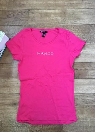 Розовая футболка mango. малиновая футболка. крутая футболка. футболка со стразами1 фото