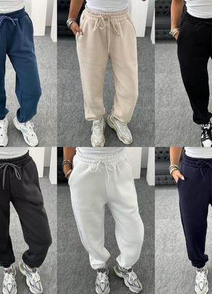 Спортивные женские брюки джоггеры на высокой посадке с карманами на флисе качественные, стильные теплые серые2 фото