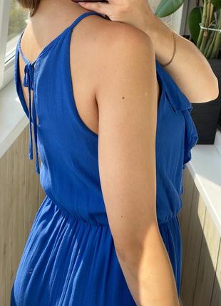 Ярко синее платье макси с разрезом из вискозы 1=1=39 фото