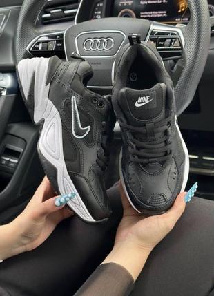 Модні термо кросівки nike m2k tekno  black grey / термо кроссовки  найк м2к  текно чорные на белой подошве6 фото