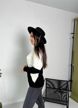 Женский теплый свитер, прилегающего силуэта, черн+сер+молоко4 фото