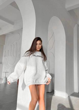 Женский трендовый стильный свитшот оверсайз на флисе oversized молодежный с принтом накатом6 фото