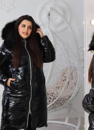 Куртка пальто женское чёрное зимнее стеганое удлиненное разм.42-608 фото