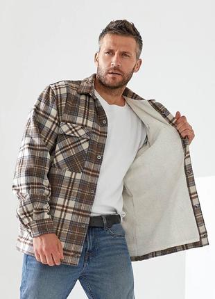 Куртка рубашка мужская кашемировая утепленная на шерпе в клетку разм.l-xxl