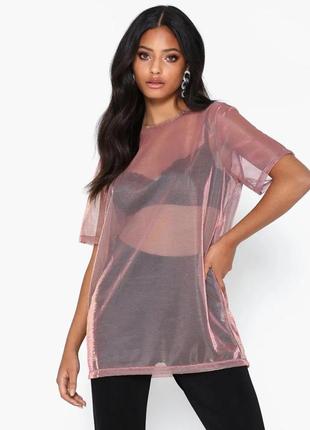 Блуза туника сетка трикотажная блестящая розовая  nly trend размер s/m