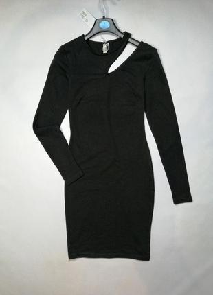 Платье женское трикотажное с асимметричным вырезом цвет черный  nly trend размер xs/s2 фото