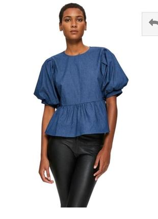 Блуза женская синяя с пышными рукавами selected femme размер м