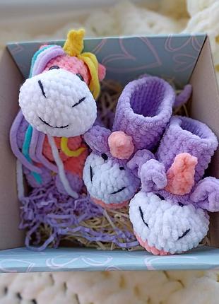 Пинетки эдинорижки, пинетки для младенца, плюшевые теплые пинетки, подарок новорожденному