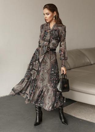 Стильна демісезонна повсякденна шифонова сукня з коміром-аскотом3 фото