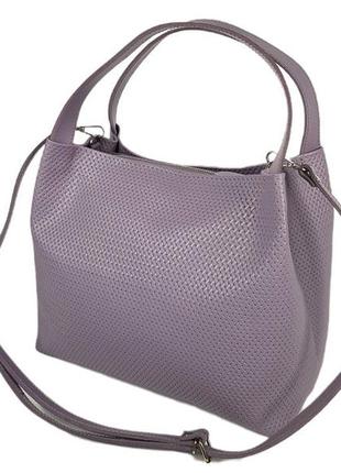 Сумка жіноча велика натуральна шкіра, сіро-бузкова плетінка 1609