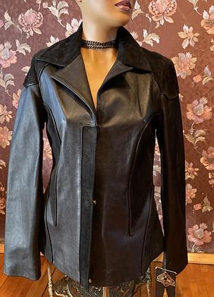 Куртка пиджак из натуральной гладкой в сочетании с натуральной замшевой кожей/ турция