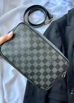 Сумка мужская в стиле lv alpha wearable wallet grey chess7 фото