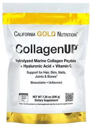 California gold nutrition collagenup, морський гідролізований колаген, гіалуронова кислота й вітамін с, без додатків, 206 г