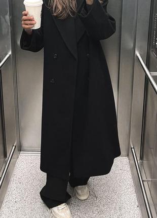 Двубортное черное оверсайз пальто zara new2 фото