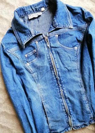Джинсова сорочка синя сорочка блуза куртка піджак на блискавці катоновая2 фото