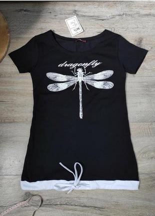 Футболка базовая женская удлиненная футболка с принтом7 фото