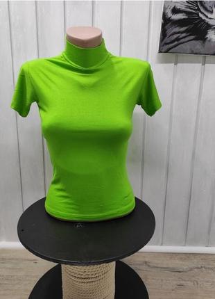 Гольф американка базовая водолазка с коротким рукавом стрейчевая футболка женская7 фото