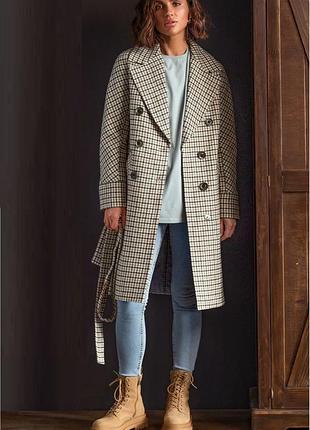 Пальто женское миди оверсайз, демисезонное, шерстяное, двубортное клетчатое, деми, зеленое