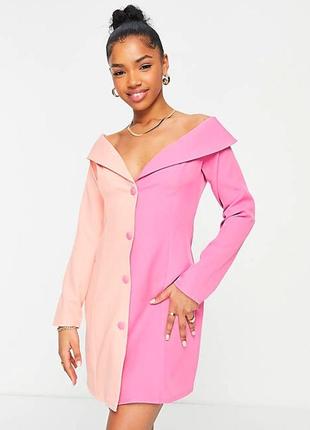 Платье жакет пиджак открытые плечи колорблок платья мини