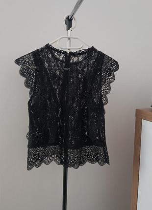 Zara черный кружевной топ, блуза2 фото