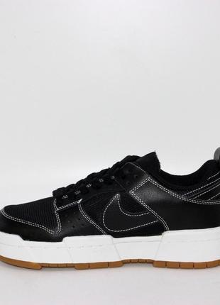 Молодежные черные кожаные кроссовки с текстильными вставками5 фото