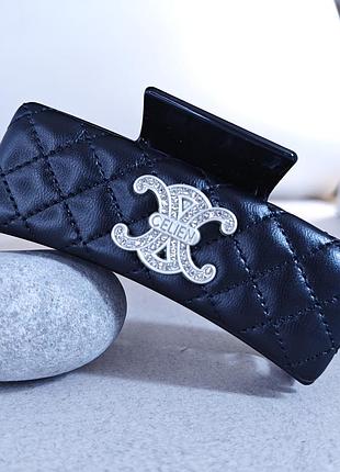 Краб чорний для волосся, екошкіра, 10 см