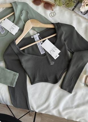 Шикарный топ zara кроп топ, лонгслив