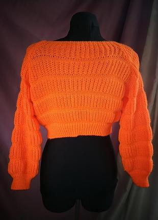 Яркий вязаный короткий свитер3 фото