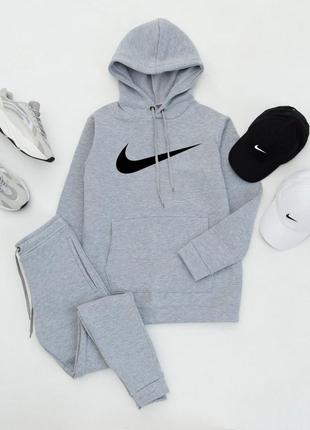 Теплий зимовий чоловічий костюм худі і штани якісний комплект найк  nike на флісі стильний