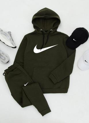 Теплий зимовий чоловічий костюм худі і штани якісний комплект найк  nike на флісі стильний