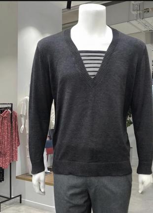 Мужской джемпер серый со вставкой