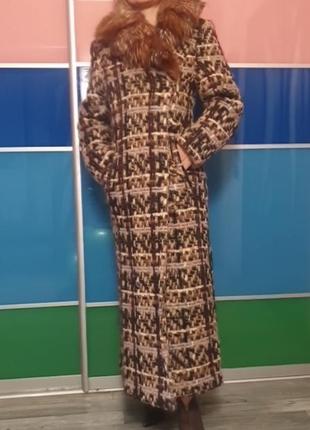 Пальто длинное шерстяное с воротником чернобурки (винтаж)