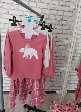Пижама тройка флисовая кофта с брюками и хлопковая кофточка
