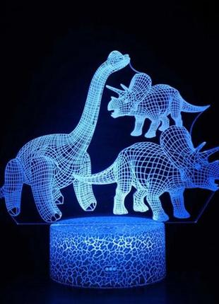 Оригінальний нічник 3d світильник сенсорний динозаврики + подарунок