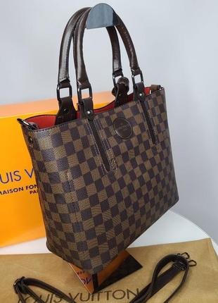 Сумка женская шопер коричневая в клетку в стиле louis vuitton канва супер люкс бесплатная доставка и фирменная упаковка турция5 фото