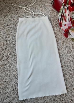 Мега крутая белая юбка карандаш в рубчик миди с поясом переплетами, bershka,  p. s-m6 фото