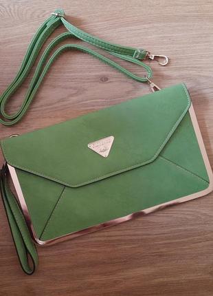 Зеленая сумка клатч конверт4 фото